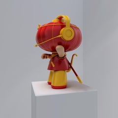 Pop Art Trendy Art Sculpture: A Chinese Red Lantern Monkey with Headset