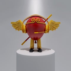 Pop Trendy Art: Red Color Balloon Angel with Wings & Headset Monkey