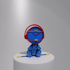 Limited Edition Pop Trendy Art Sculpture: Clock Blue & Red Color Monkey King