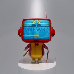 Pop Trendy Sculpture: Television Computer Red Color Monkey with Headset