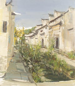 Panpan Wang Paesaggio originale olio su tela "Il vicolo"