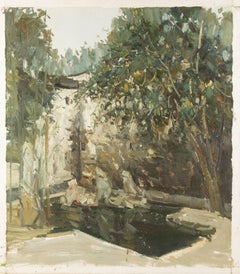 Panpan Wang Landschaft Original Öl auf Leinwand "Tree By The Water"
