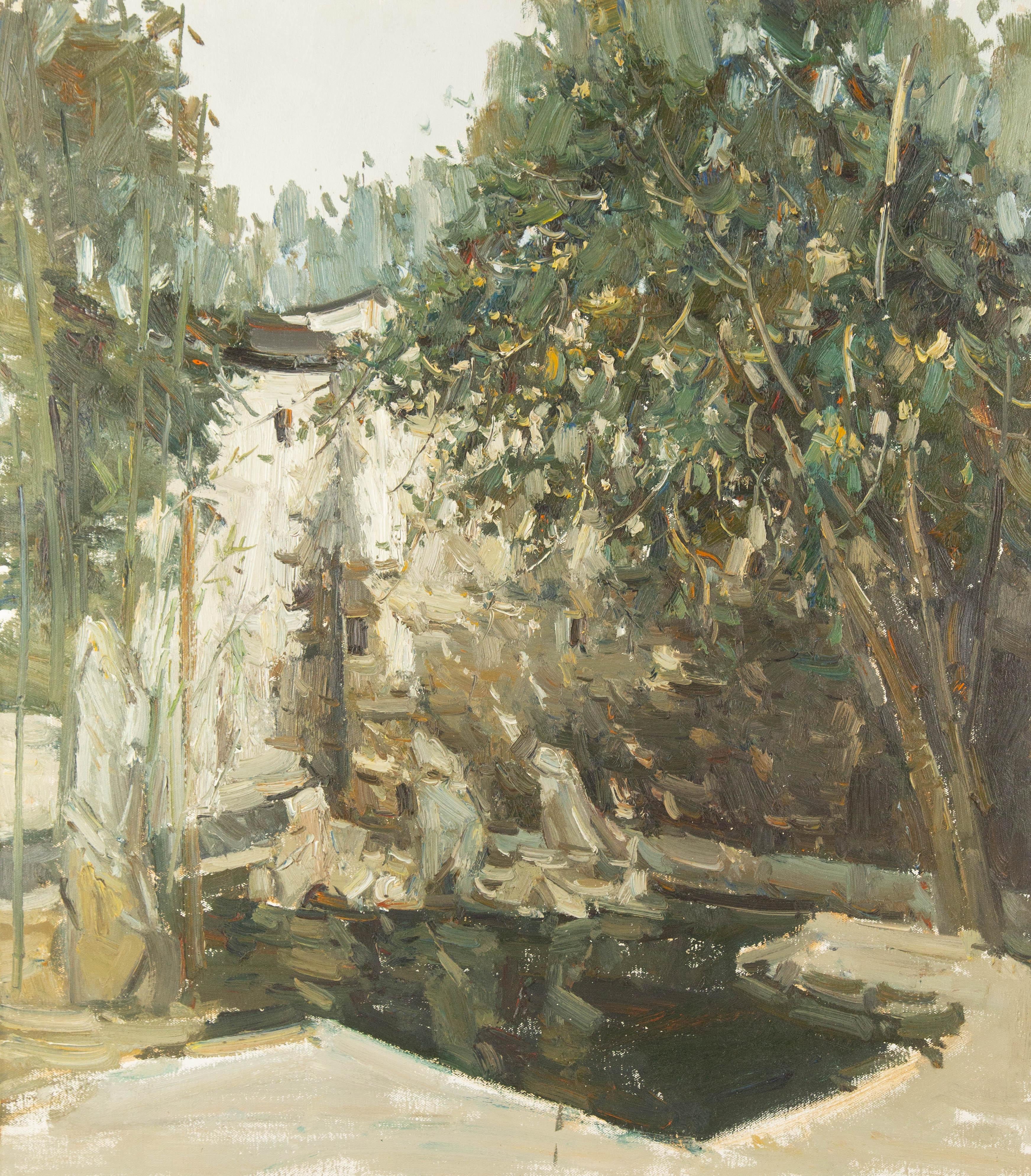 Panpan Wang Landscape Original Oil On Canvas "Tree By The Water"