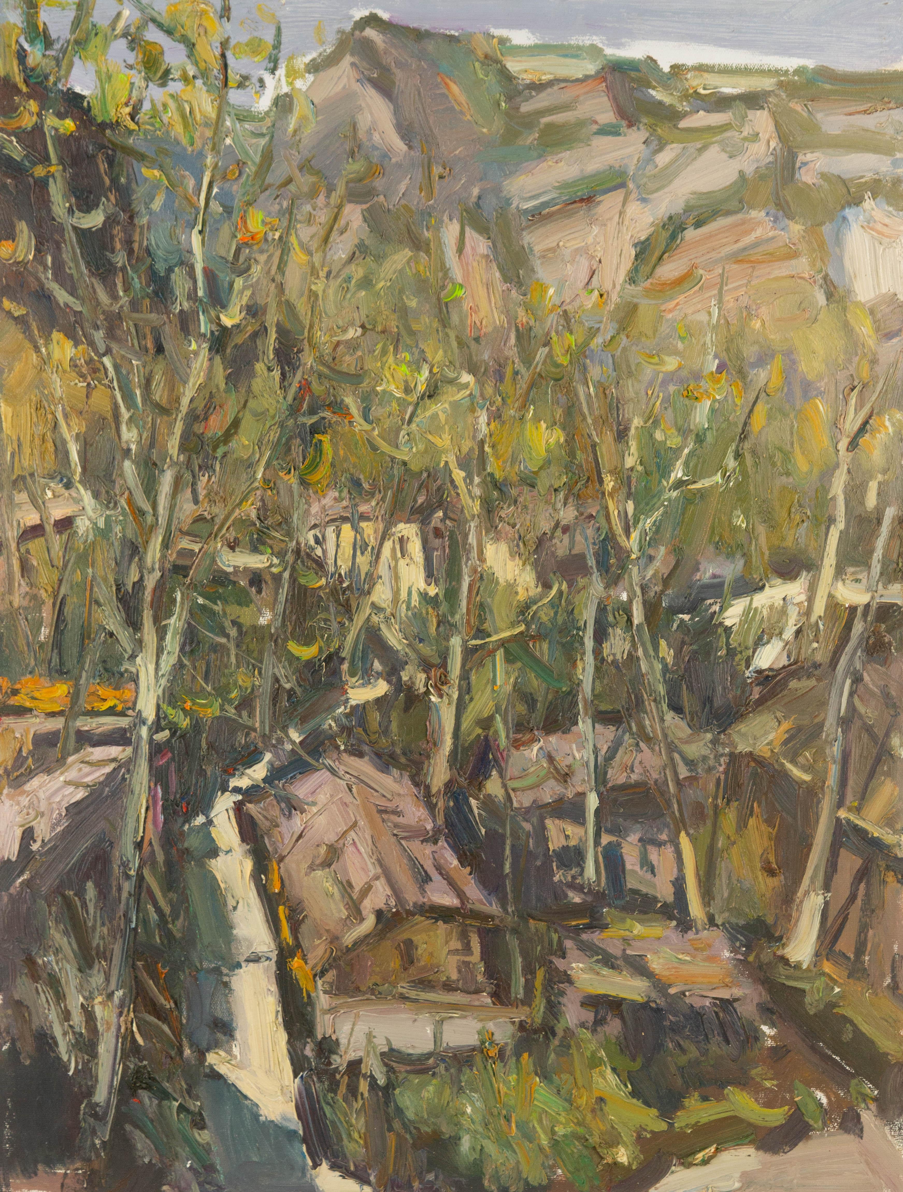 Wang PanPan - Panpan Wang Landscape Original Oil On Canvas "Village ...