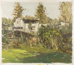 Panpan Wang Landschaft Original Öl auf Leinwand "Village Series II"