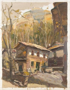 Panpan Wang Landschaft Original Öl auf Leinwand "Village Series IV"