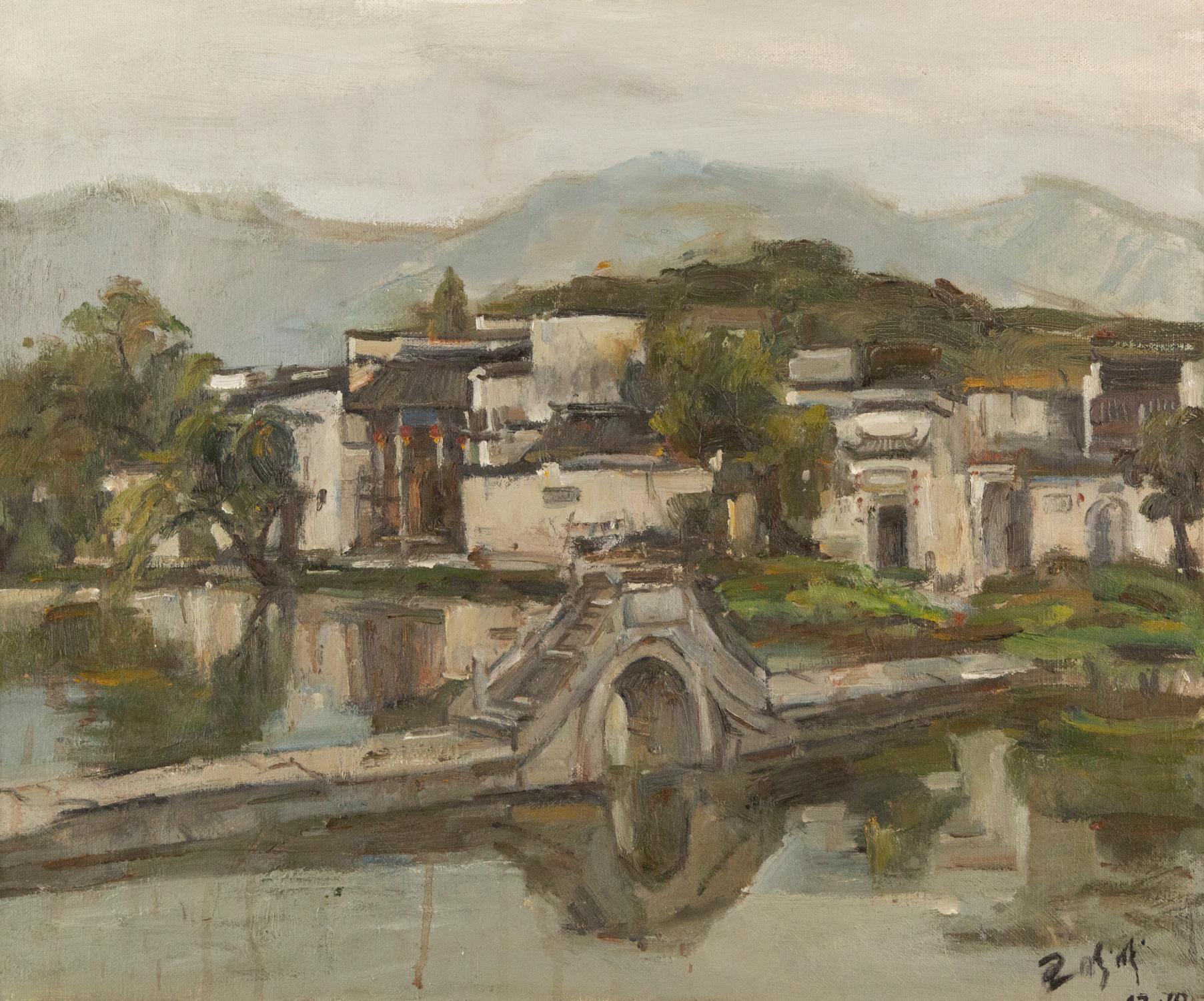 Title: Quaint Town
Medium: Oil on canvas
Size: 19.75 x 23.5 inches
Frame: Framing options available!
Condition: The painting appears to be in excellent condition.
Note: This painting is unstretched
Year: 2000 Circa
Artist: Wang PanPan
Signature: