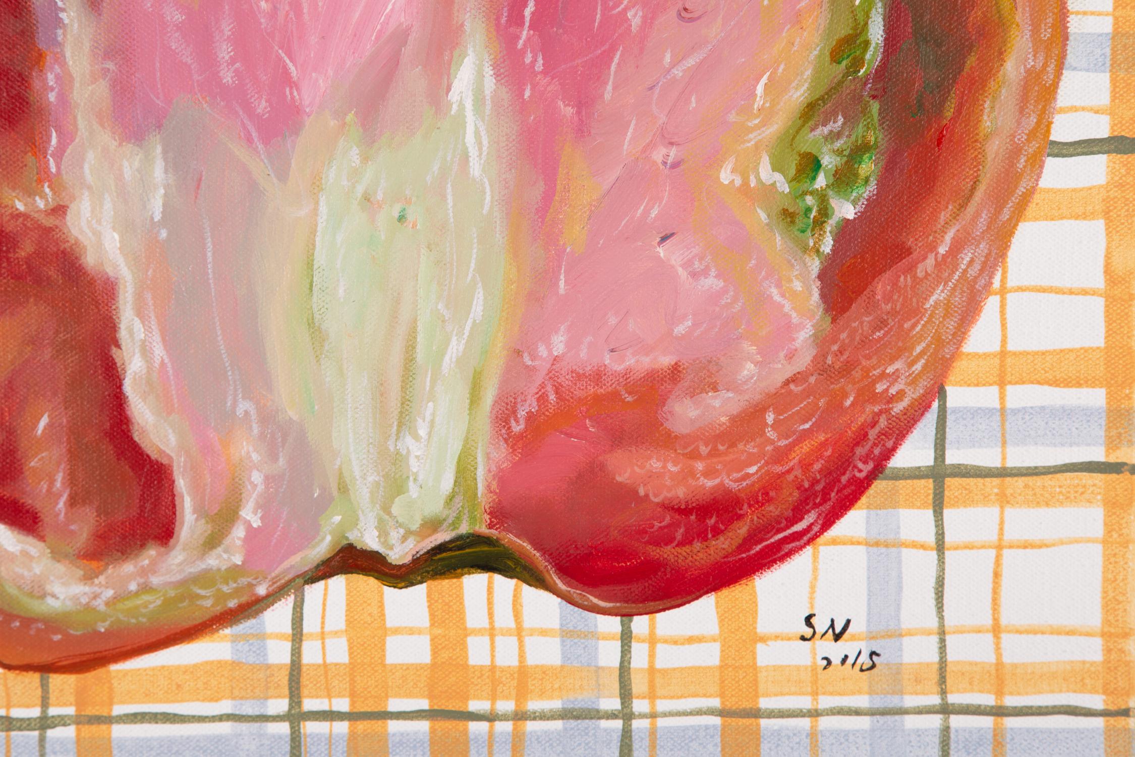 Nature morte originale de Wang Shuen - Peinture à l'huile Vegetable - Tomato en vente 4