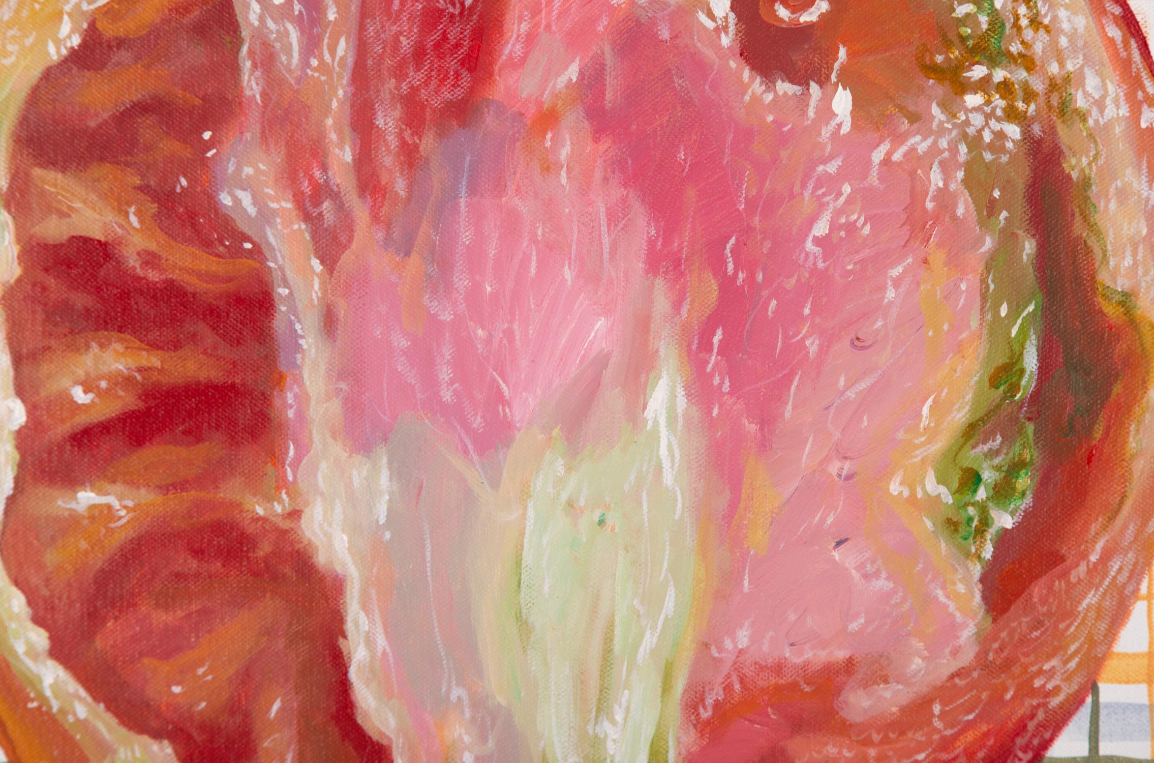 Nature morte originale de Wang Shuen - Peinture à l'huile Vegetable - Tomato en vente 5