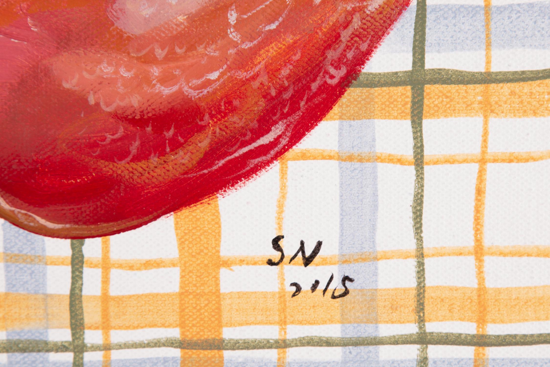 Nature morte originale de Wang Shuen - Peinture à l'huile Vegetable - Tomato en vente 6