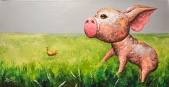 Best Friends Series IV, Comic animal modern pop art painting Pig&Chick, In stock