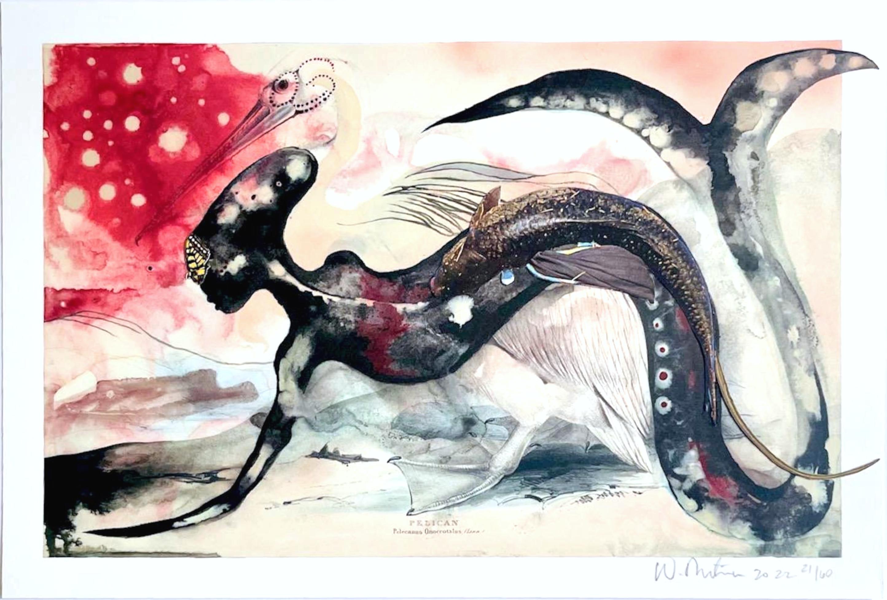 Wangechi Mutu Figurative Print - WaterSpirit washed Pelican (limited edition signed print w/ signed monograph)