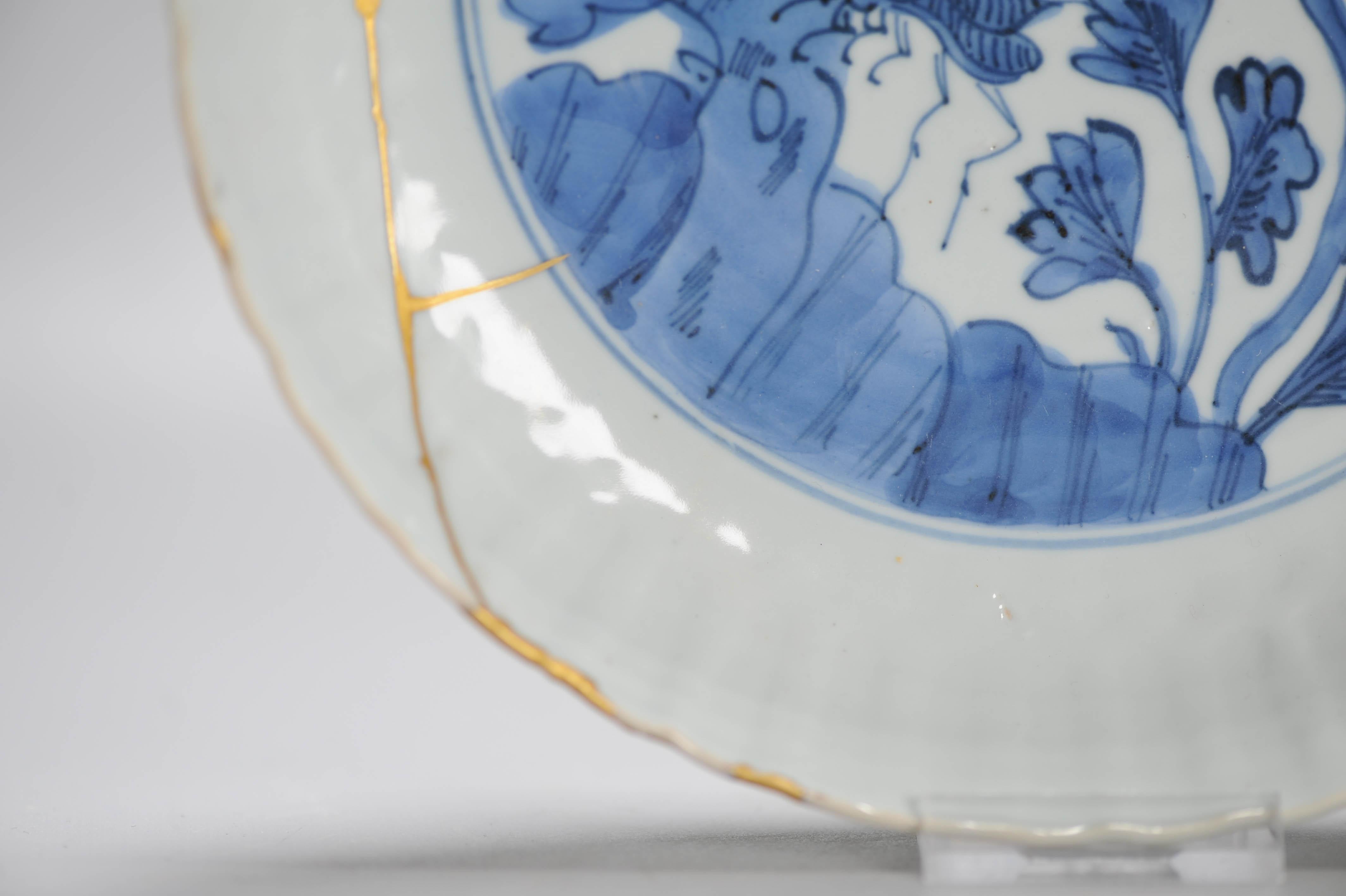 Wanli Antique Ming Period Chinese Porcelain Kraak Plate Grasshopper Kintsugi 7