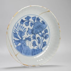 Wanli Antique Ming Period Chinese Porcelain Kraak Plate Grasshopper Kintsugi
