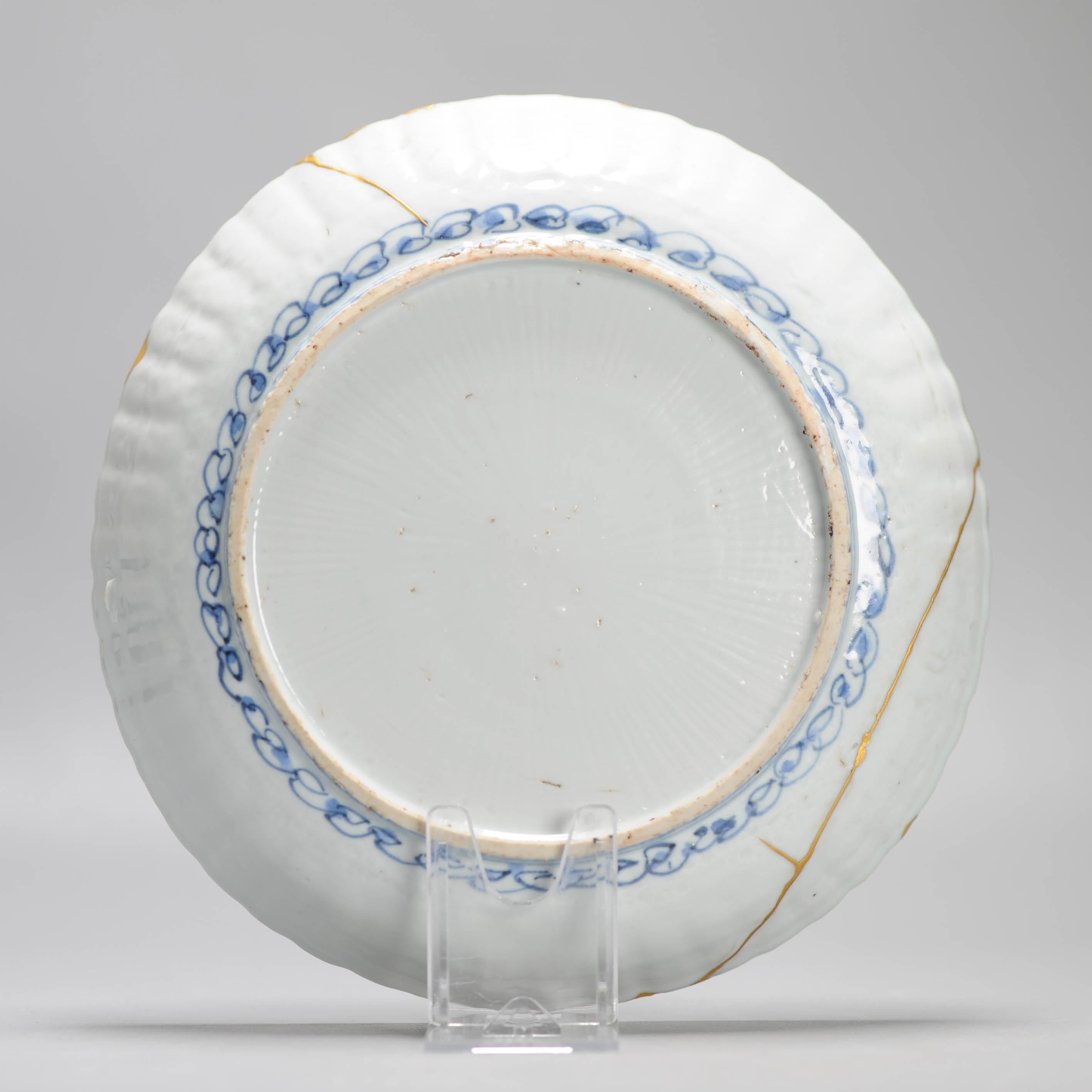 Wanli Antique Ming Period Chinese Porcelain Kraak Plate Grasshopper Kintsugi 3