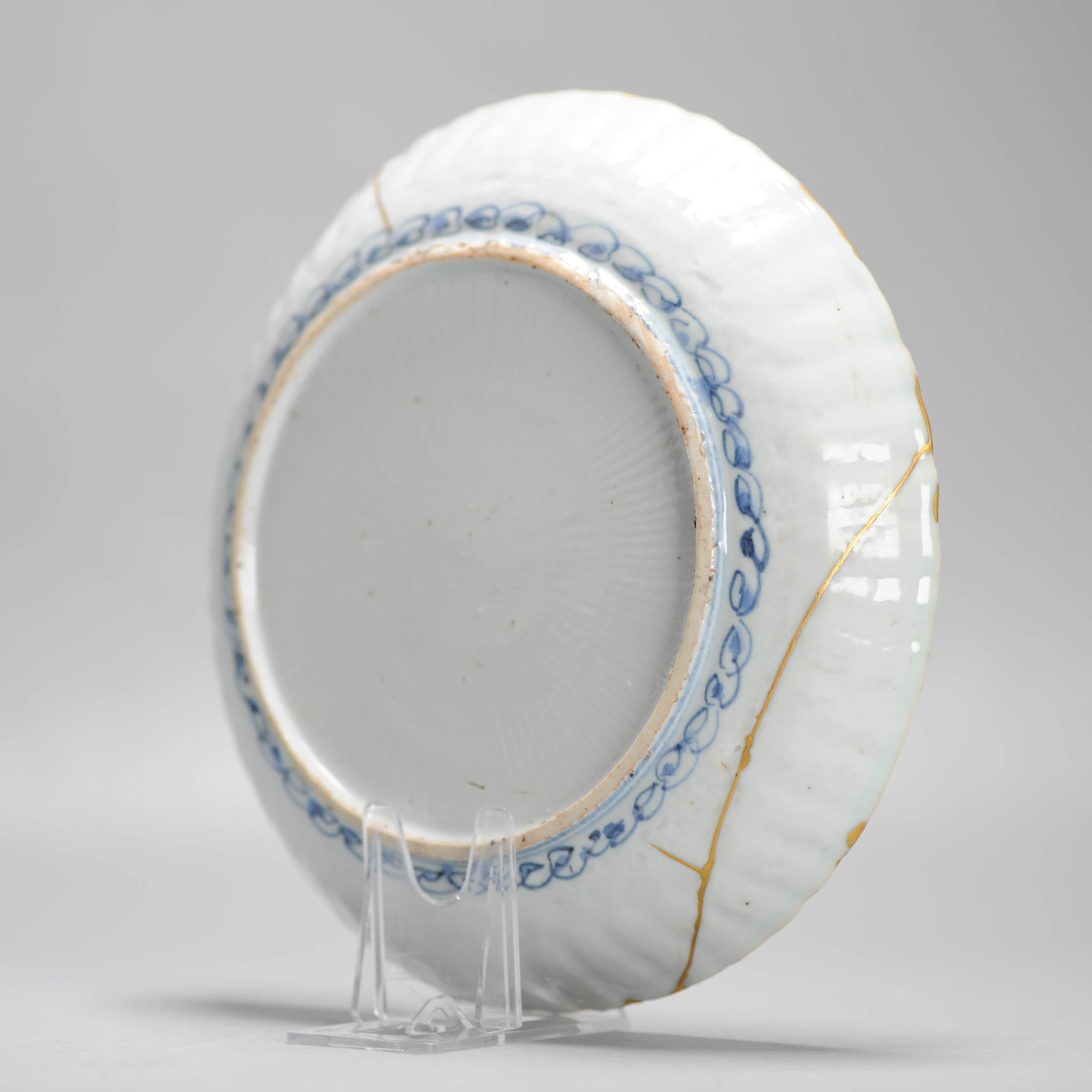 Wanli Antique Ming Period Chinese Porcelain Kraak Plate Grasshopper Kintsugi 4
