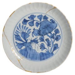Wanli Antique Ming Period Chinese Porcelain Kraak Plate Grasshopper Kintsugi