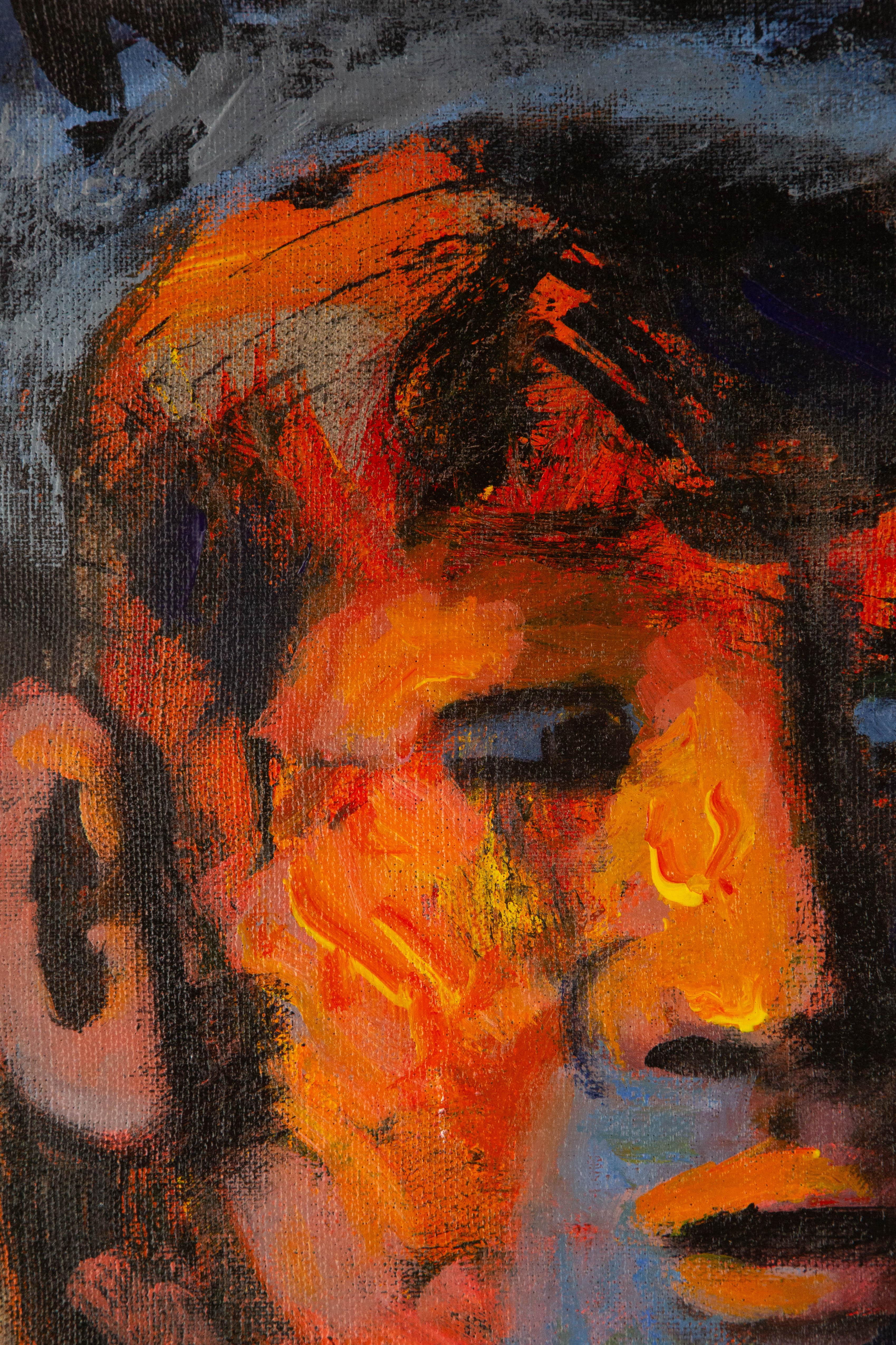 Wanshui Zhu Porträt Original Mixed Media „Dree People“ Original im Angebot 1