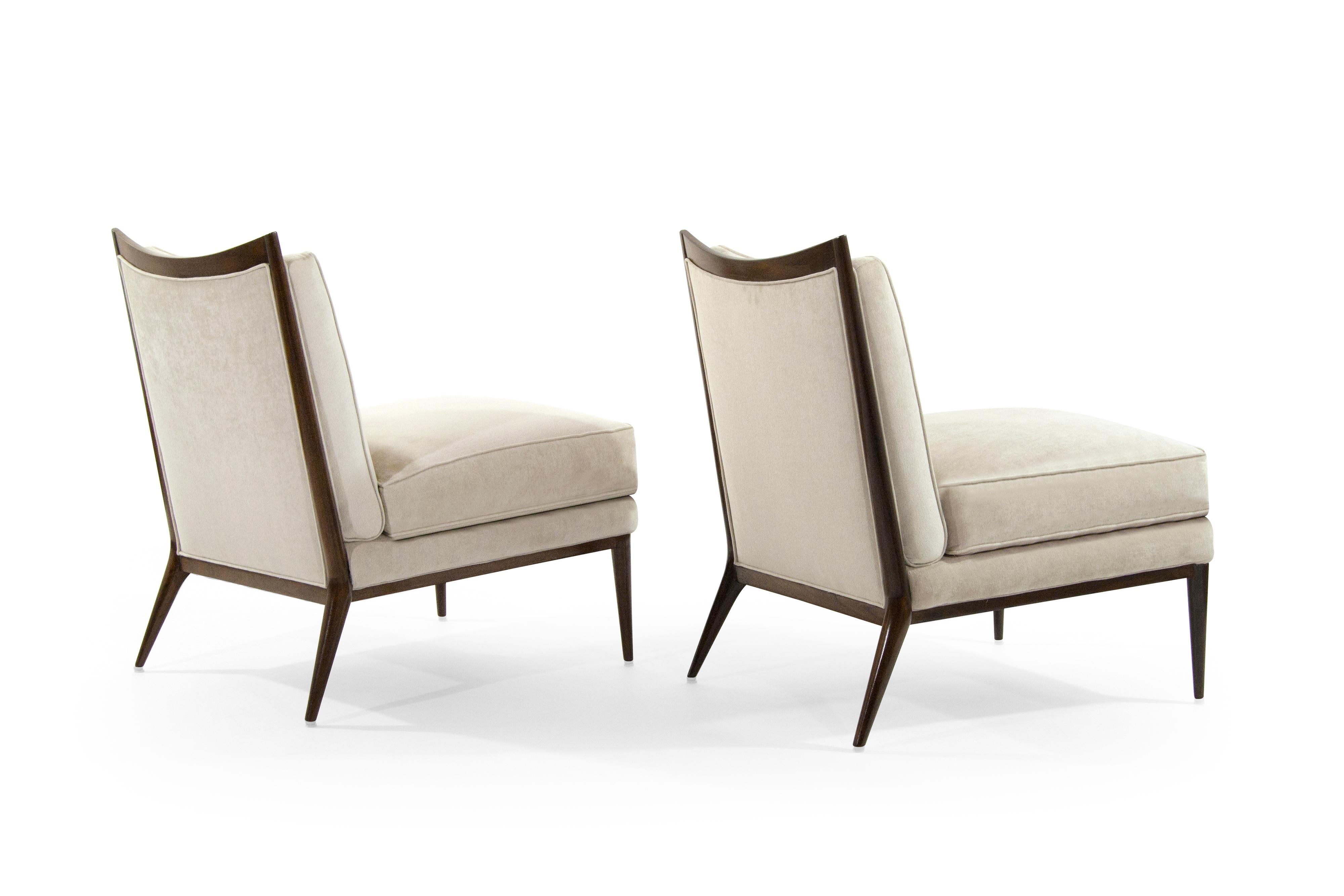 Mid-Century Modern Wanut Frame Slipper Chairs by Paul McCobb for Directional