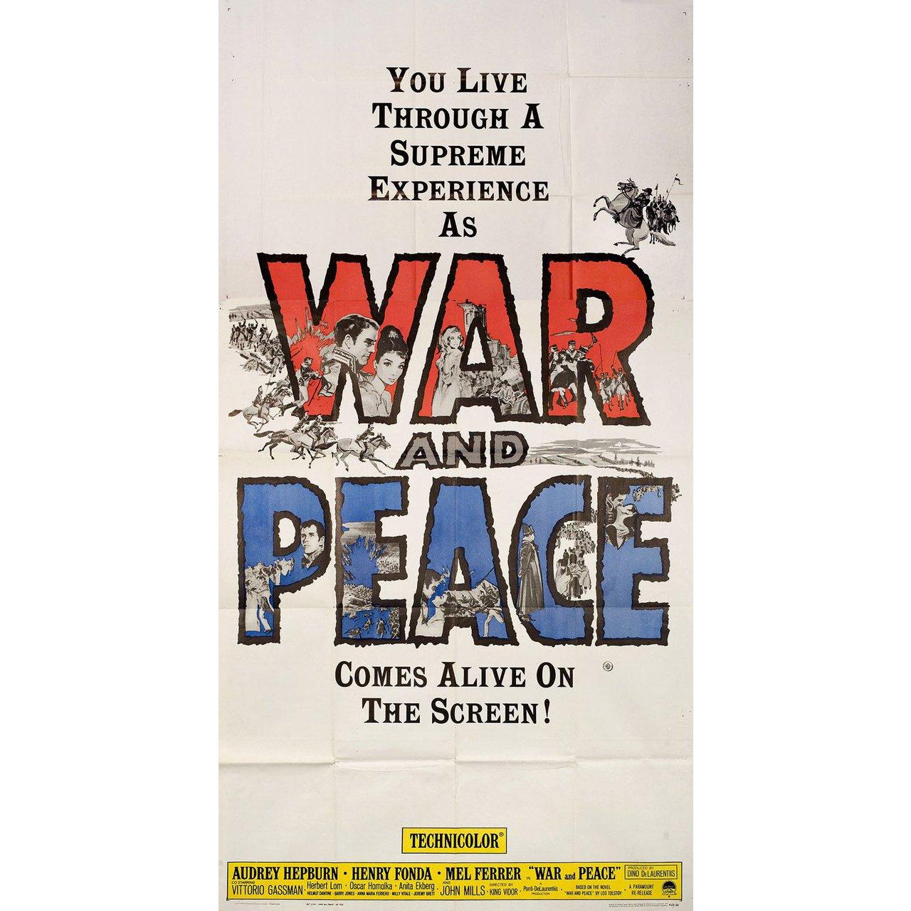 Original 1963 re-release U.S. three sheet poster for the 1956 film ‘War and Peace’ directed by King Vidor with Audrey Hepburn / Henry Fonda / Mel Ferrer / Vittorio Gassman. Good-very good condition, folded. Many original posters were issued folded