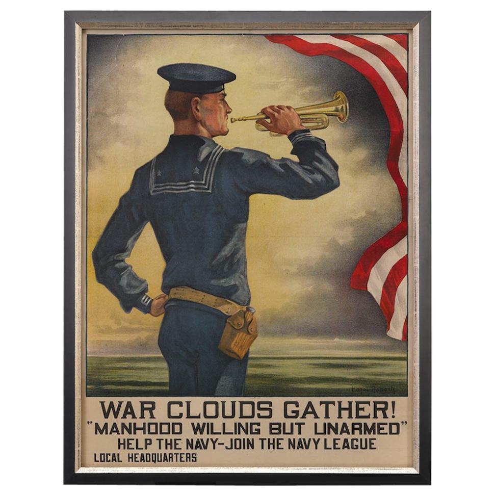 U.S. Navy League, "War Clouds Gather!" by Hazel Roberts, Vintage Poster, 1916