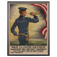 U.S. Navy League, "War Clouds Gather!" by Hazel Roberts, Antique Poster, 1916