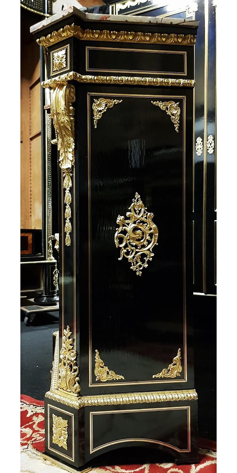 Blackened Boulle Marquetry War Goddess Cabinet, Napoleon III, France 1869