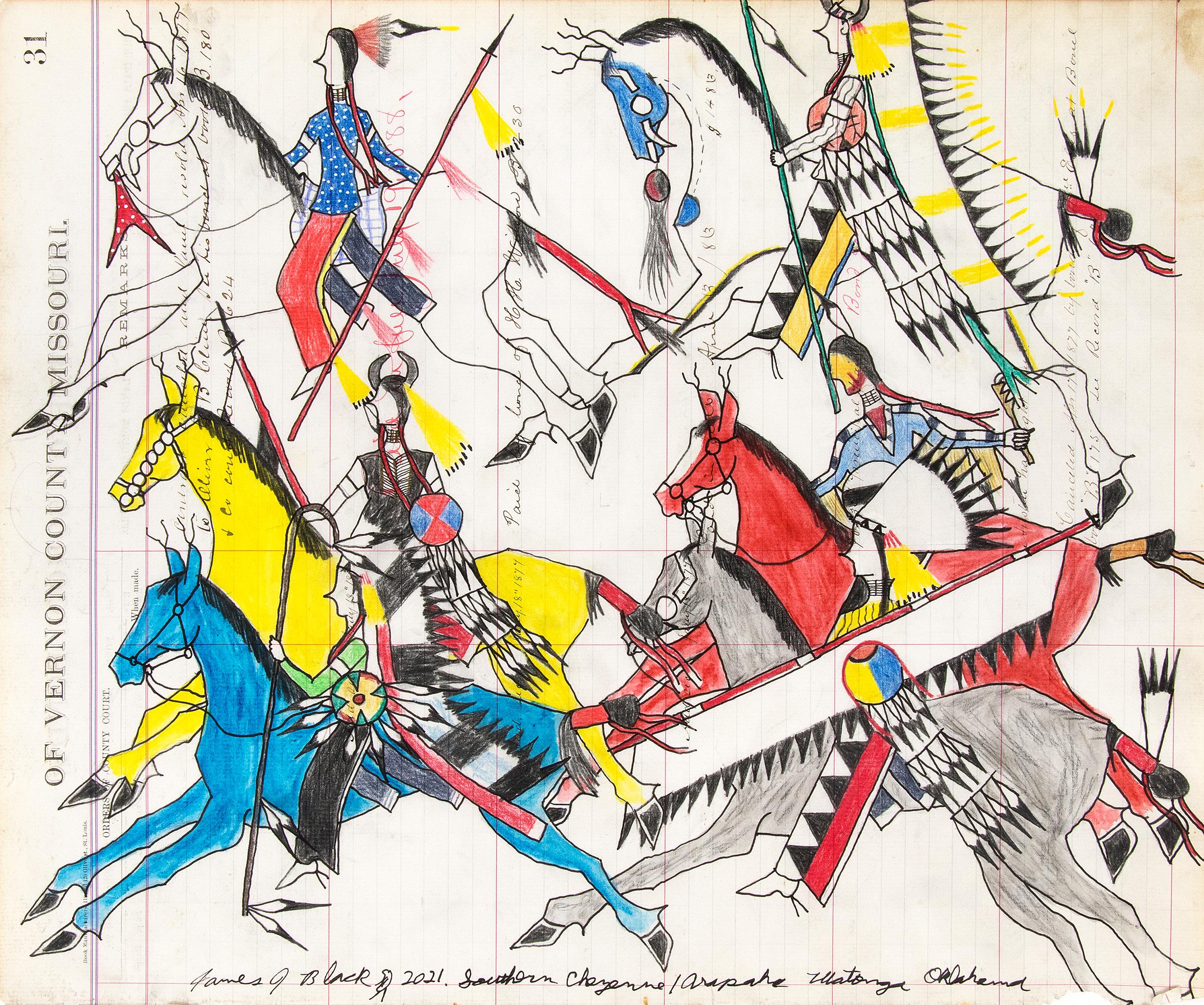 Colored pencil on ledger paper by James Black (20th-21st century). Presented framed in archival materials, outer dimensions measure 24 ½ x 27 inches. Image size is 14 x 16 ¾ inches.