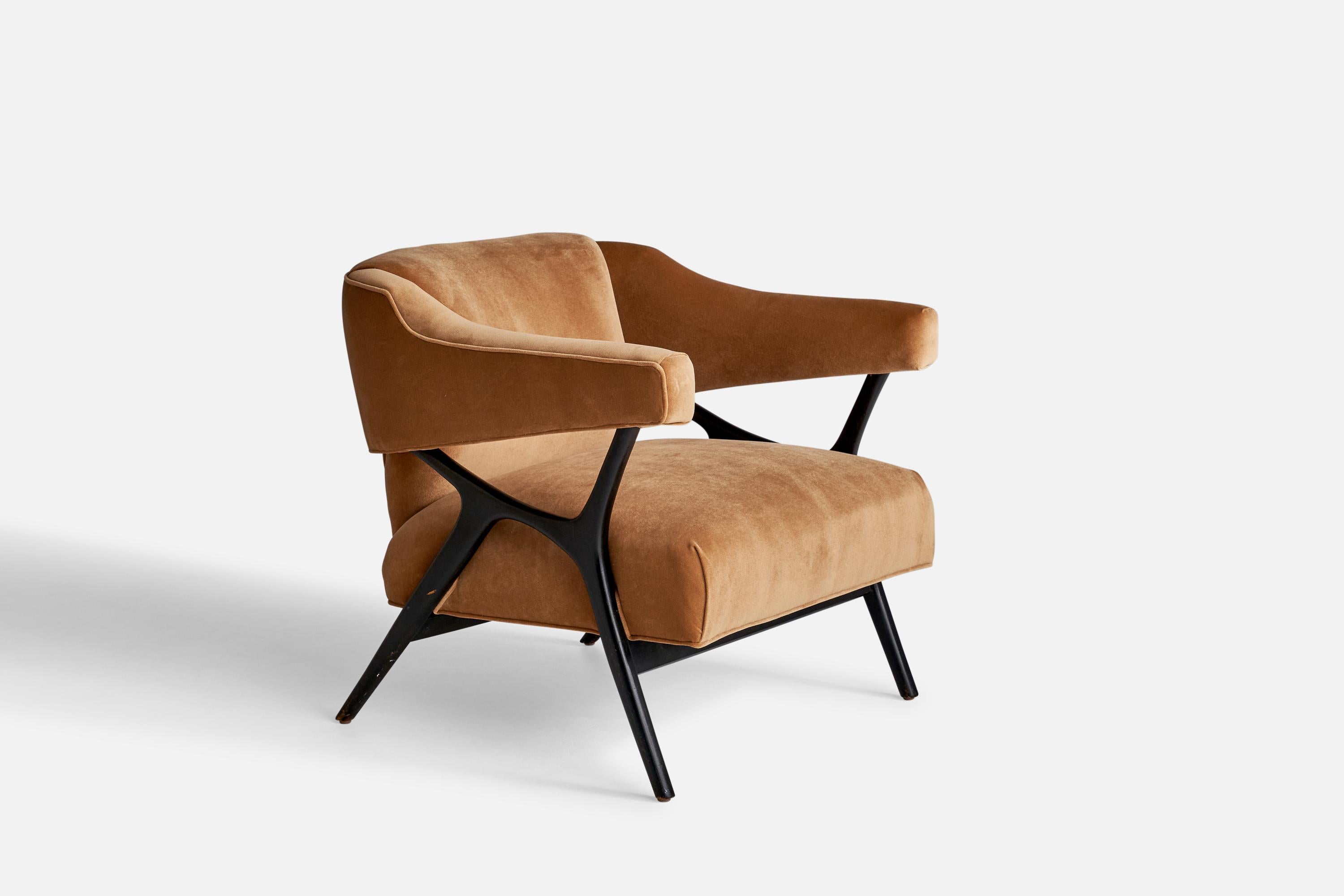 Mid-Century Modern Ward Bennet, Lounge Chair, Wood, Velvet, USA, 1958 For Sale