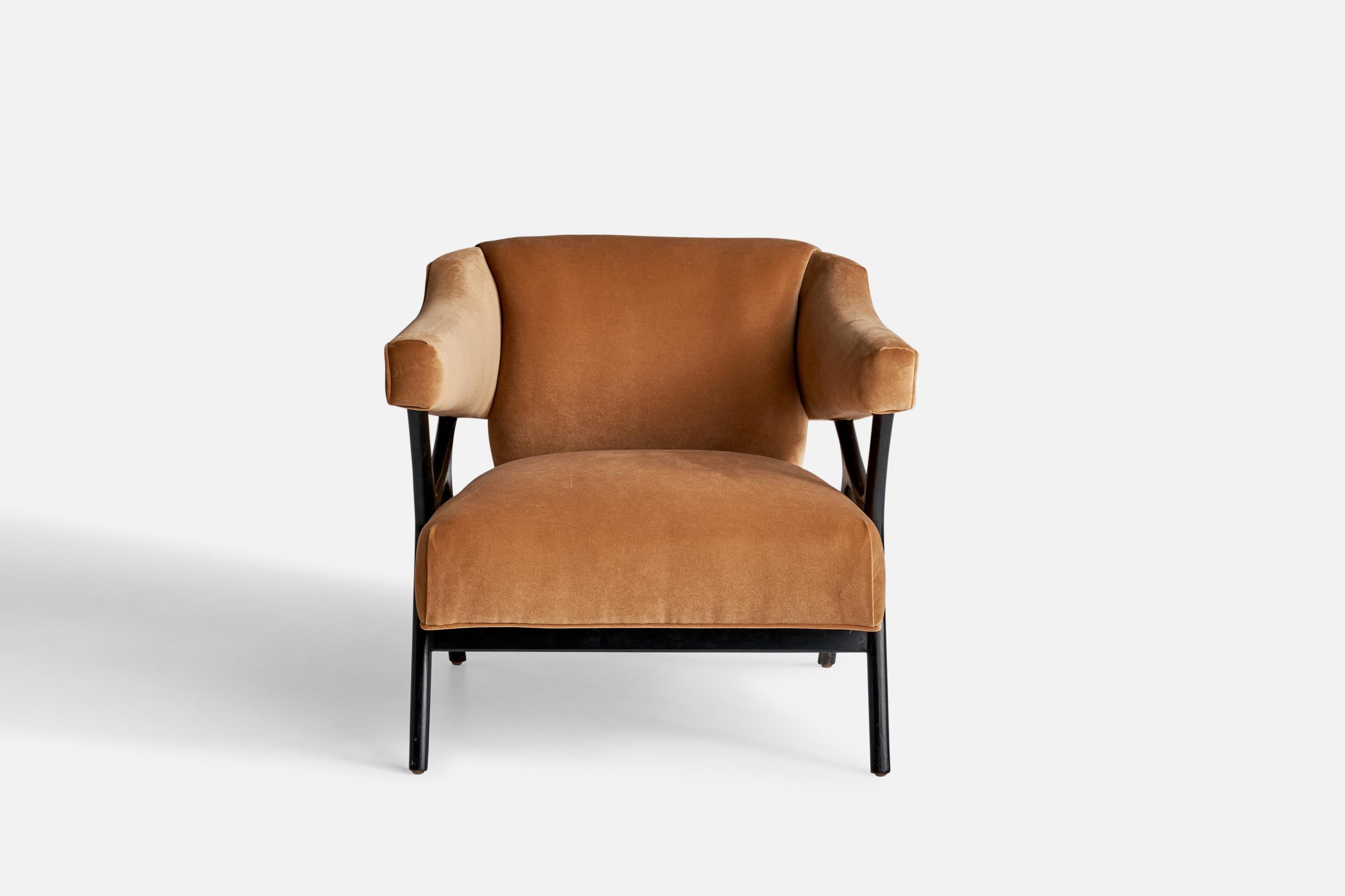 American Ward Bennet, Lounge Chair, Wood, Velvet, USA, 1958 For Sale