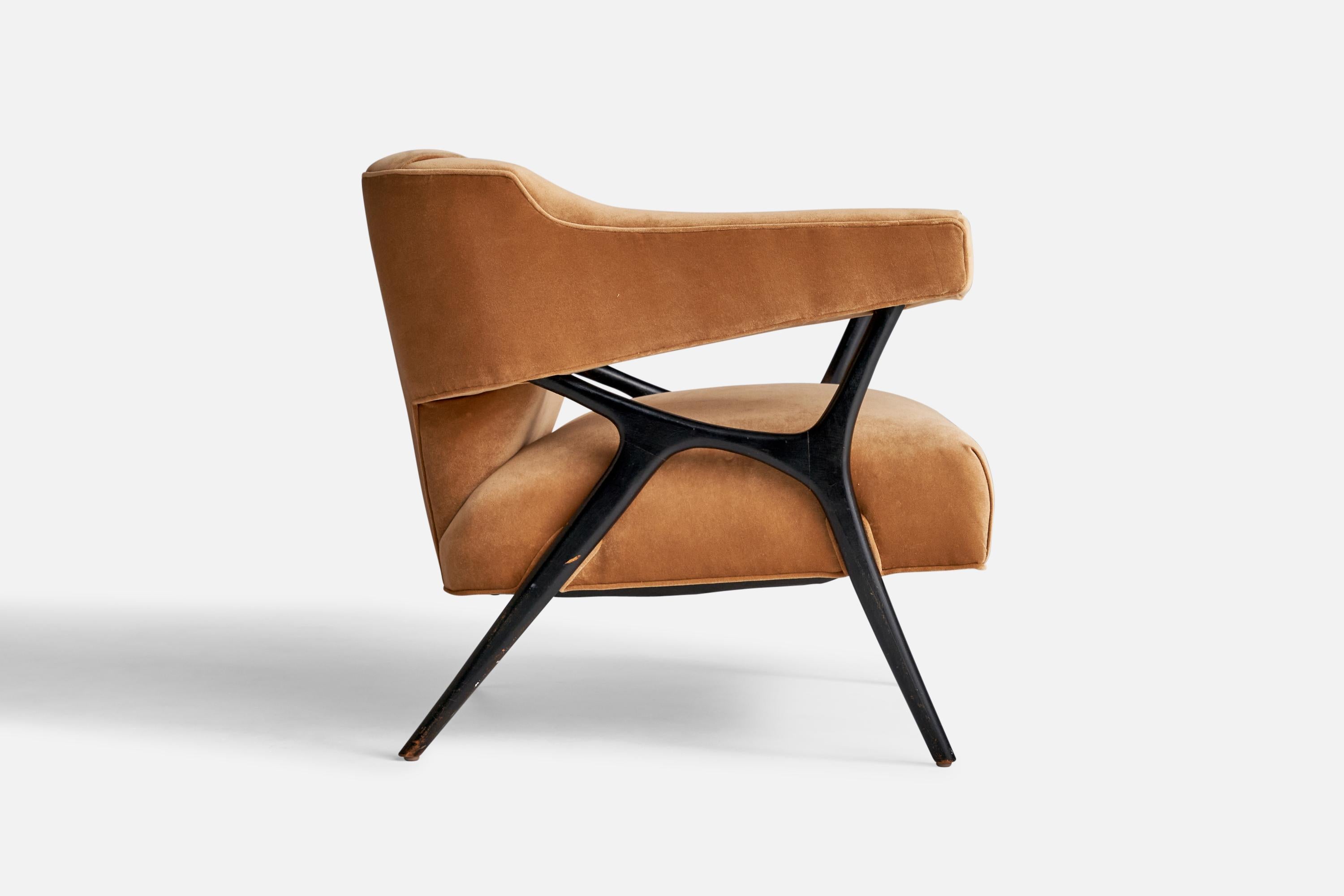 Mid-20th Century Ward Bennet, Lounge Chair, Wood, Velvet, USA, 1958 For Sale