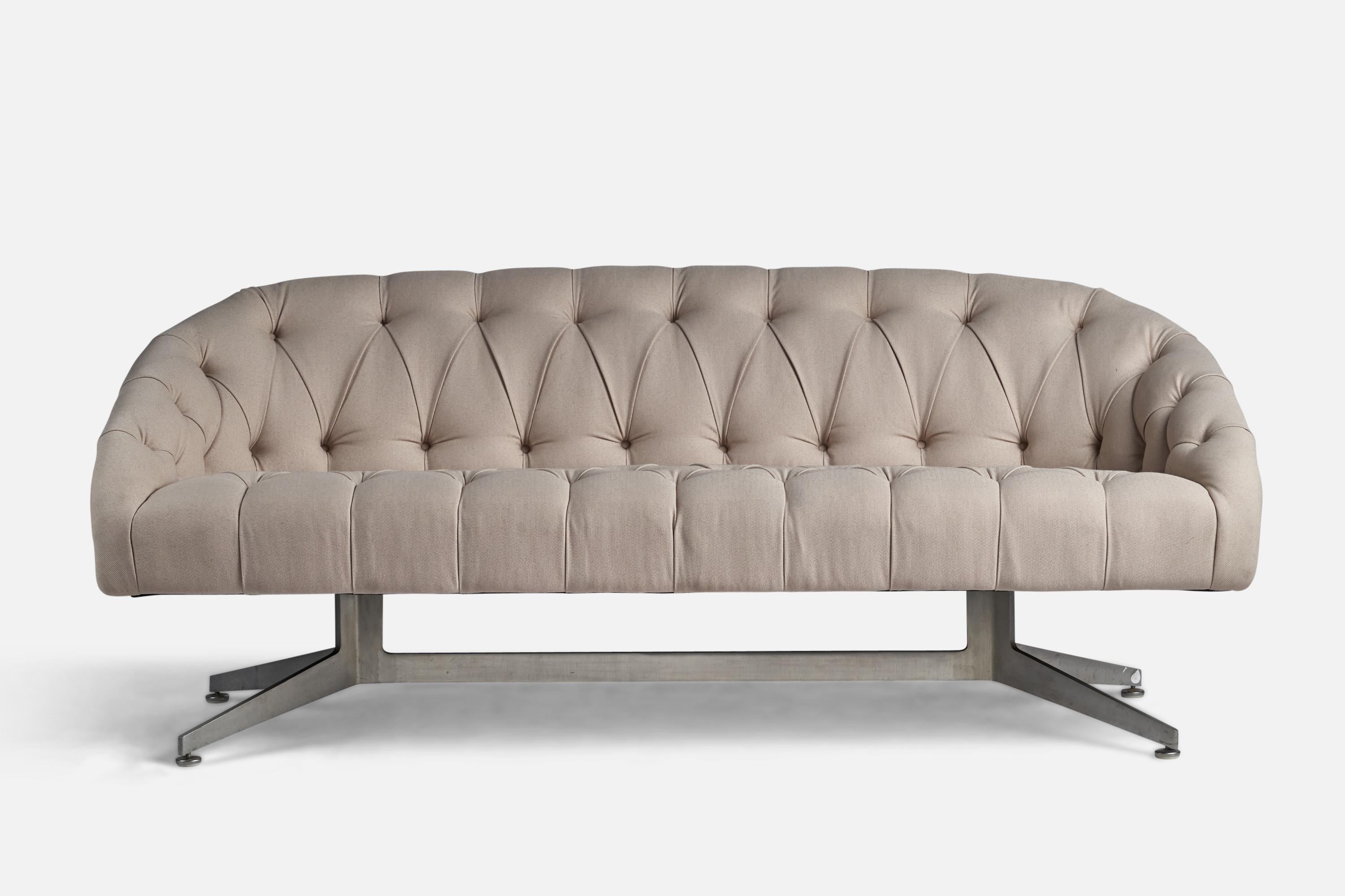 An aluminium and light grey fabric sofa designed by Ward Bennet and produced by Lehigh Leopold, USA, c. 1950s.
18” seat height