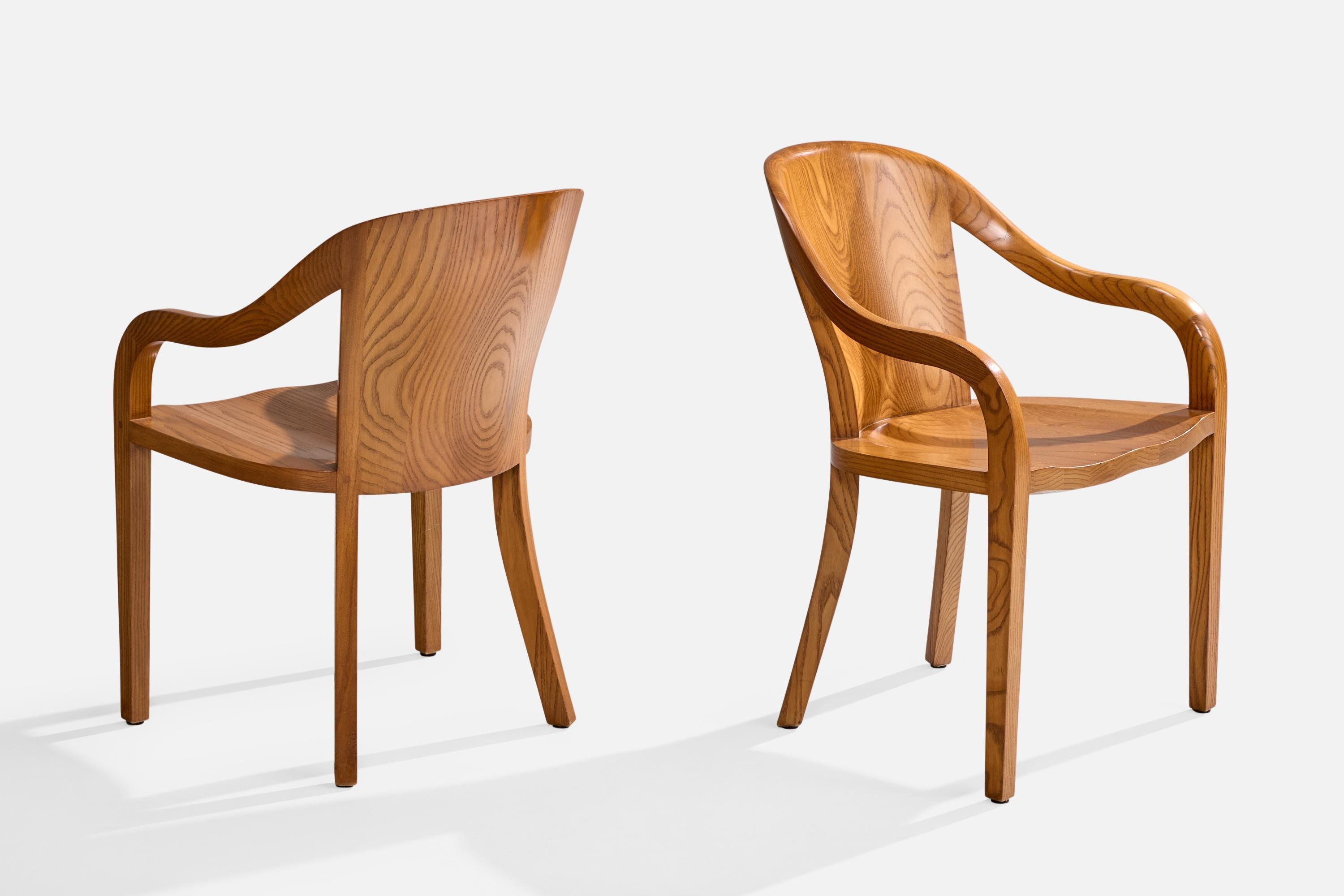 Ward Bennett, Armchairs, Oak, USA, 1971 In Good Condition For Sale In High Point, NC