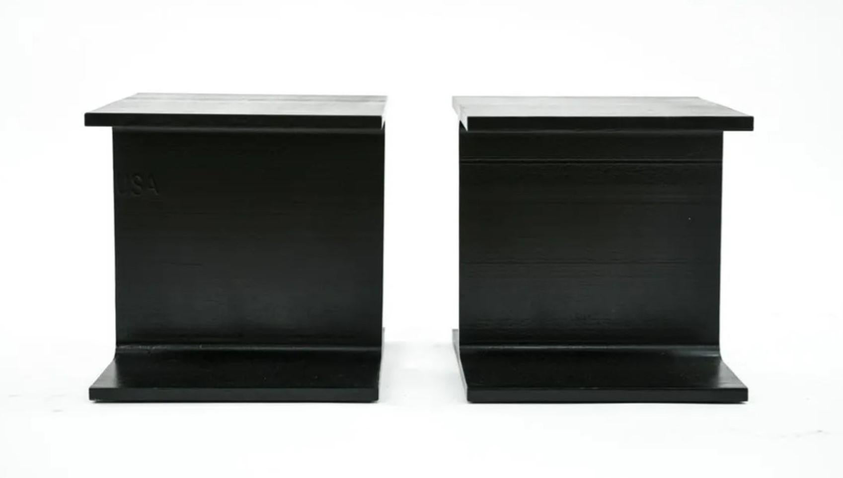 Mid-Century Modern Ward Bennett Attribution Pair Enameled Steel I-Beam Side Tables MCM Inspired