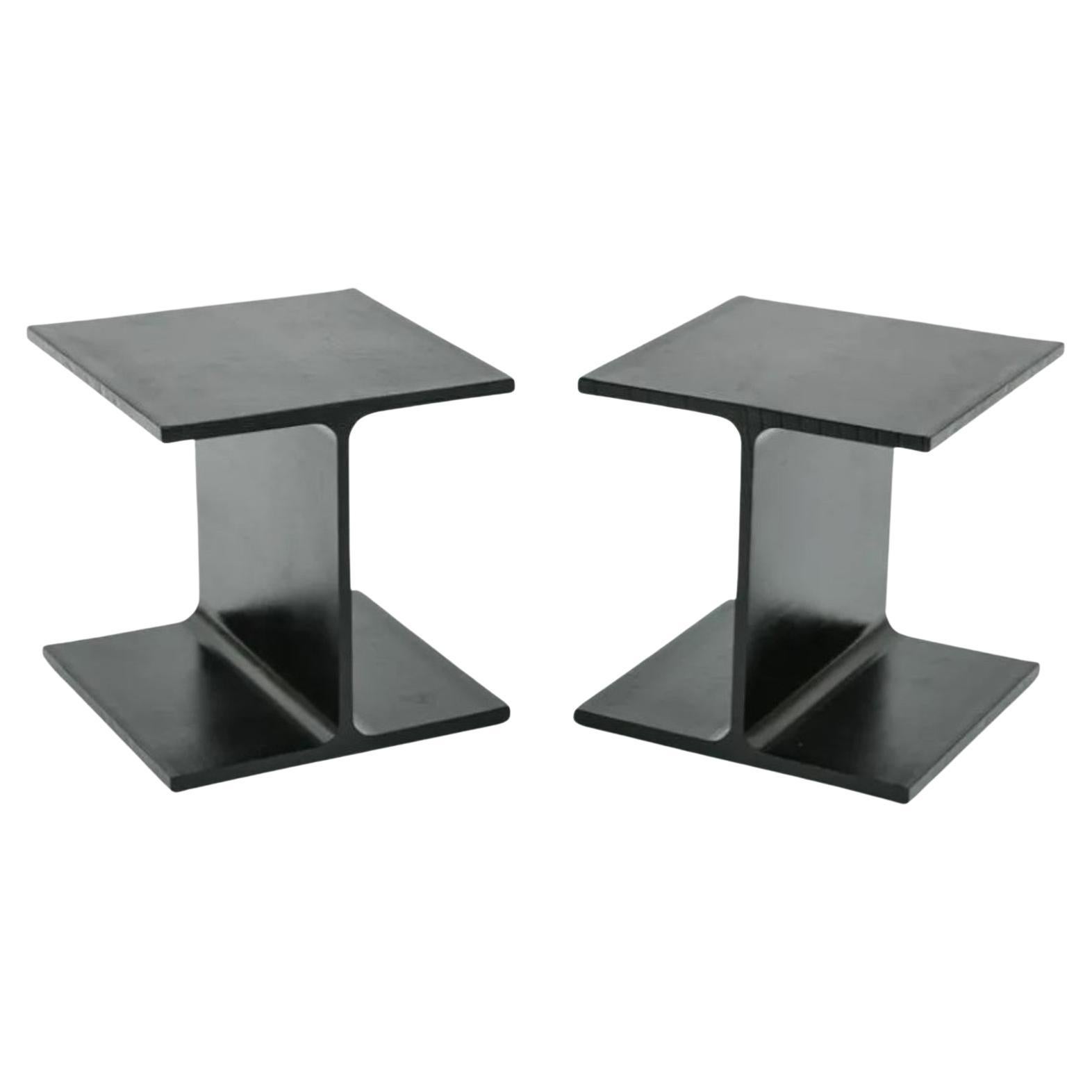 Ward Bennett Attribution Pair Enameled Steel I-Beam Side Tables MCM Inspired
