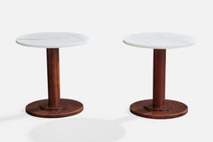 Ward Bennett Attribution, Beistelltische, Mahagoni, Marmor, USA, 1970er Jahre