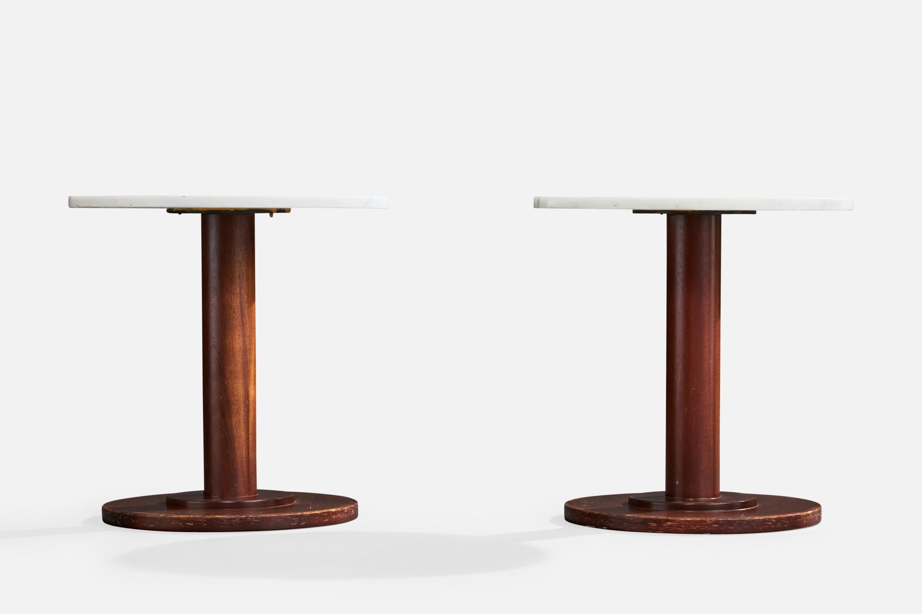 Mid-Century Modern Ward Bennett Attribution, Side Tables, Mahogany, Marble, USA, 1970s For Sale
