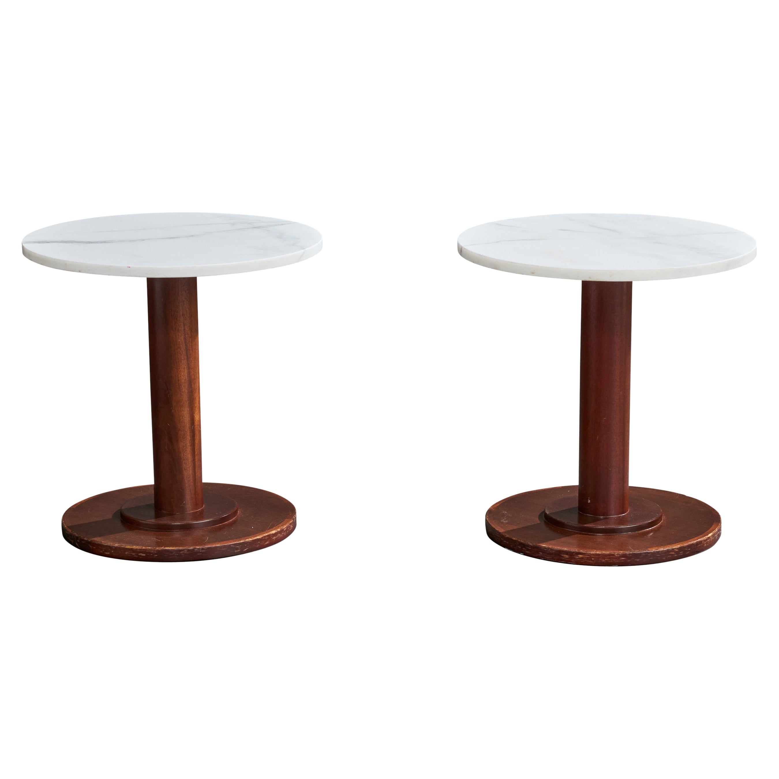 Ward Bennett Attribution, Side Tables, Mahogany, Marble, USA, 1970s For Sale
