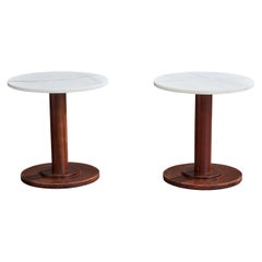 Ward Bennett Attribution, Side Tables, Mahogany, Marble, USA, 1970s