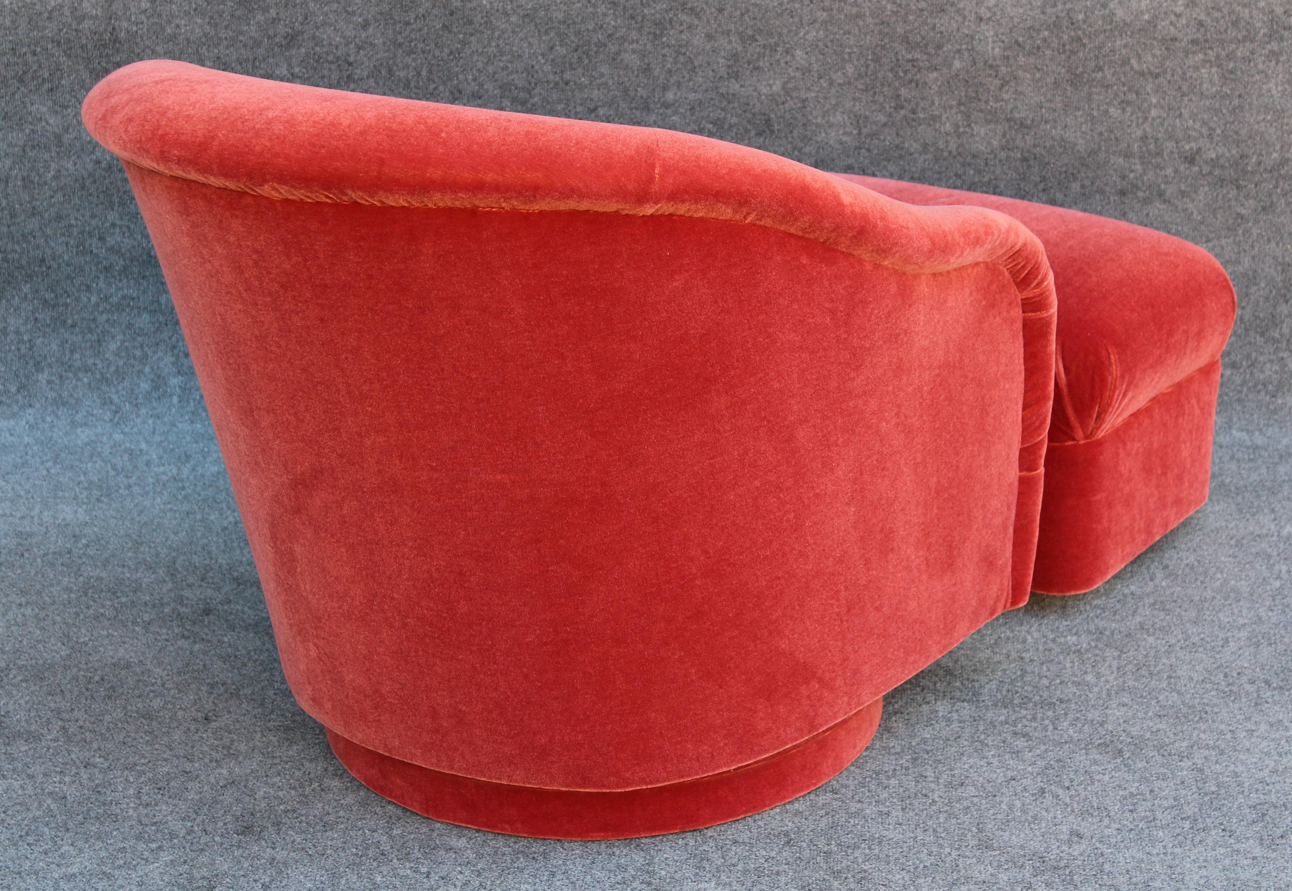 Late 20th Century Ward Bennett Brickel Red Mohair Upholstered Swivel Tub Lounge Chair With Ottoman For Sale