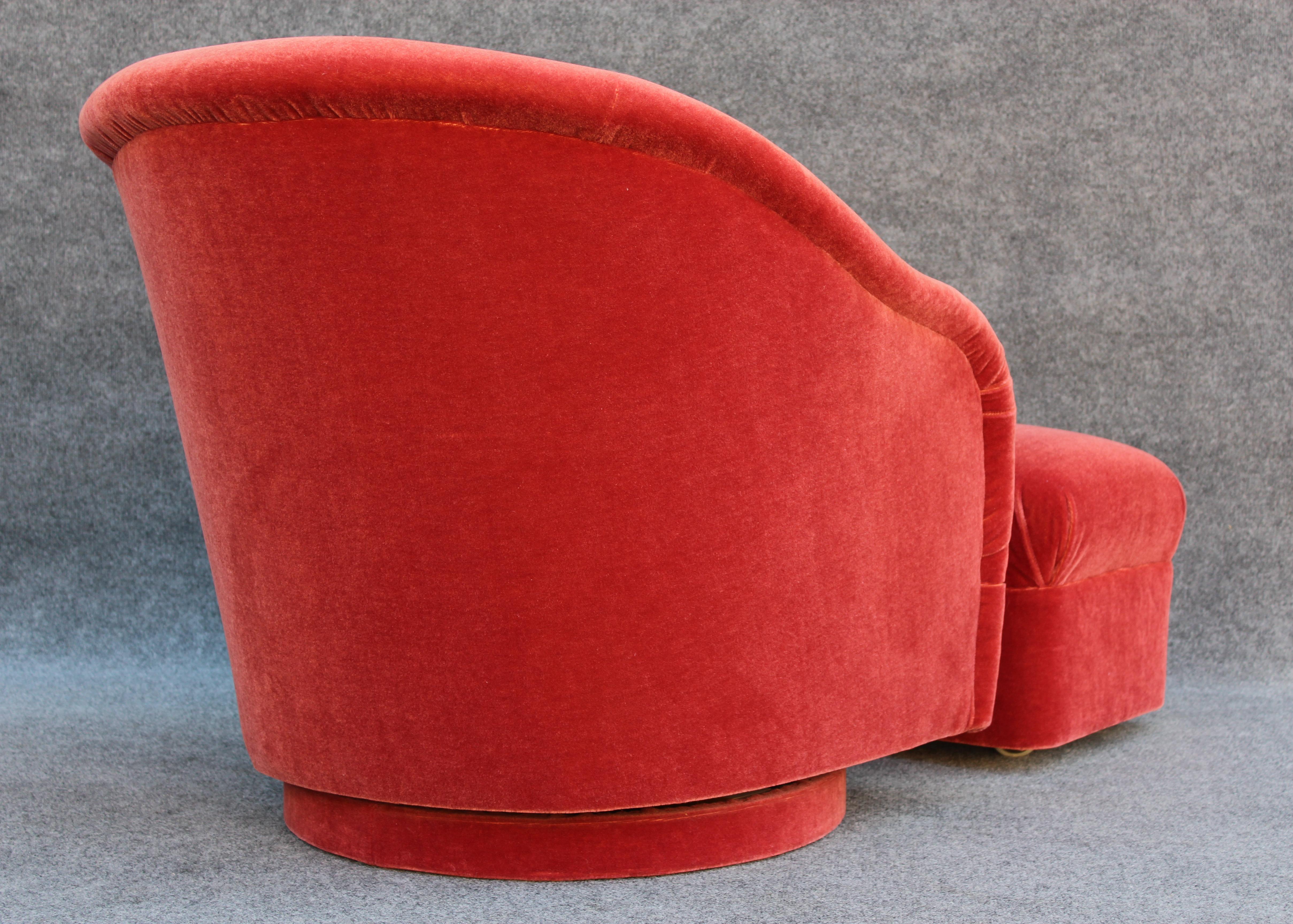 Ward Bennett Brickel Red Mohair Upholstered Swivel Tub Lounge Chair With Ottoman For Sale 1