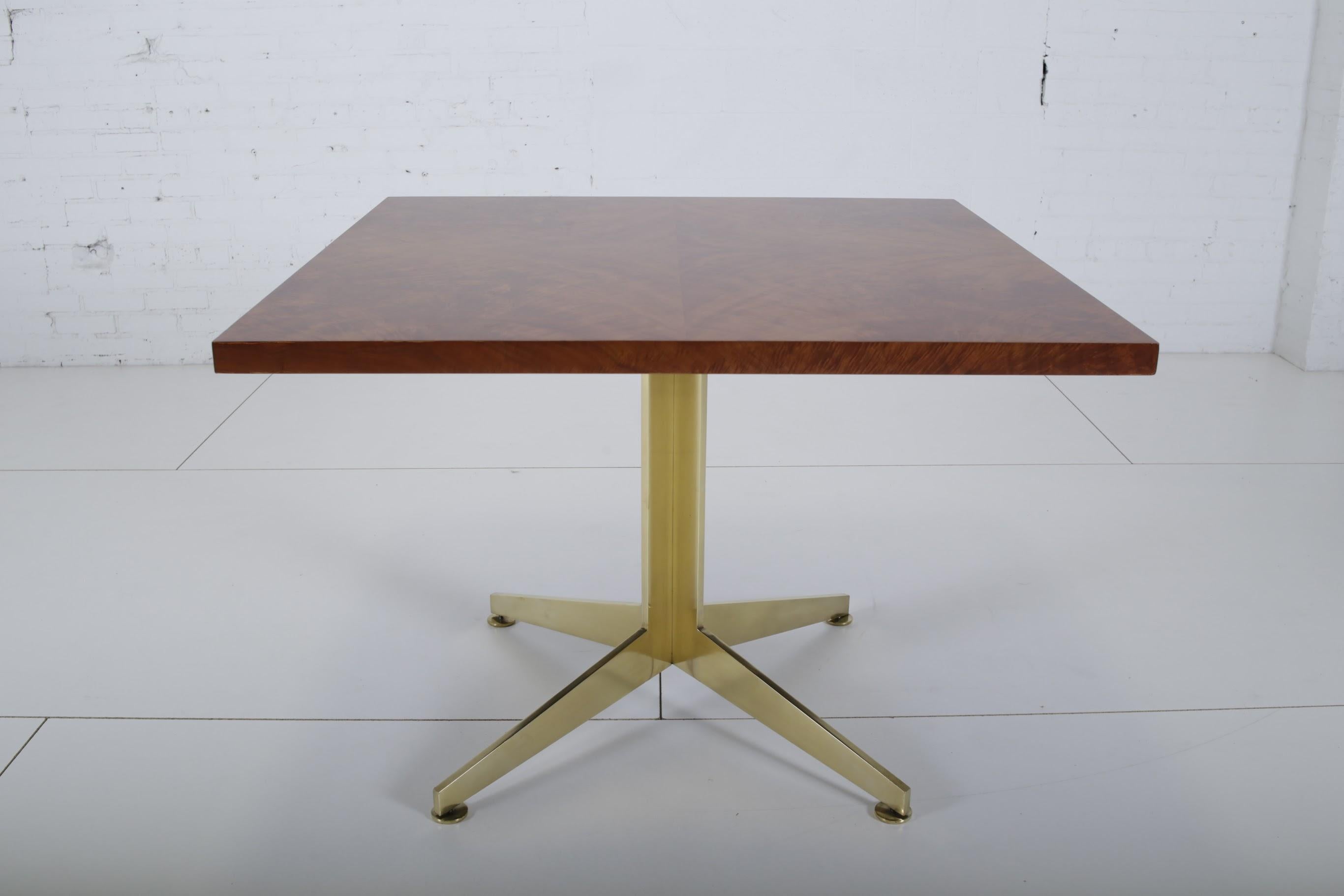 Ward Bennett Burl and Brass Dining Table for Brickell Assoc, 1978 In Excellent Condition In Chicago, IL