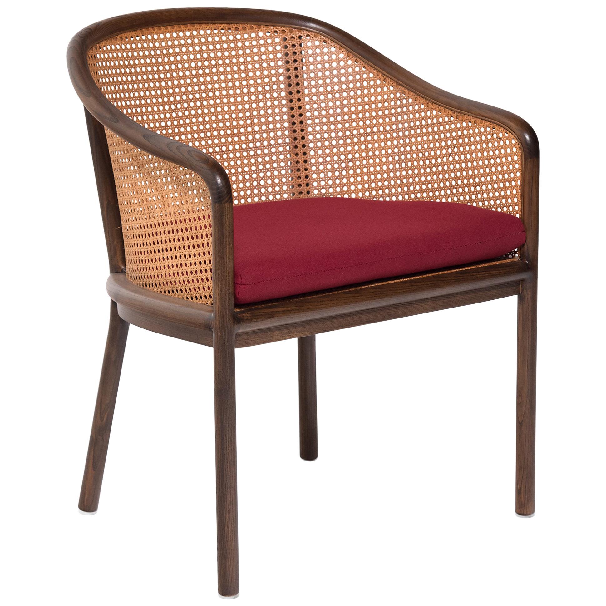 Ward Bennett Cane Landmark Lounge Chair with Red Cushion