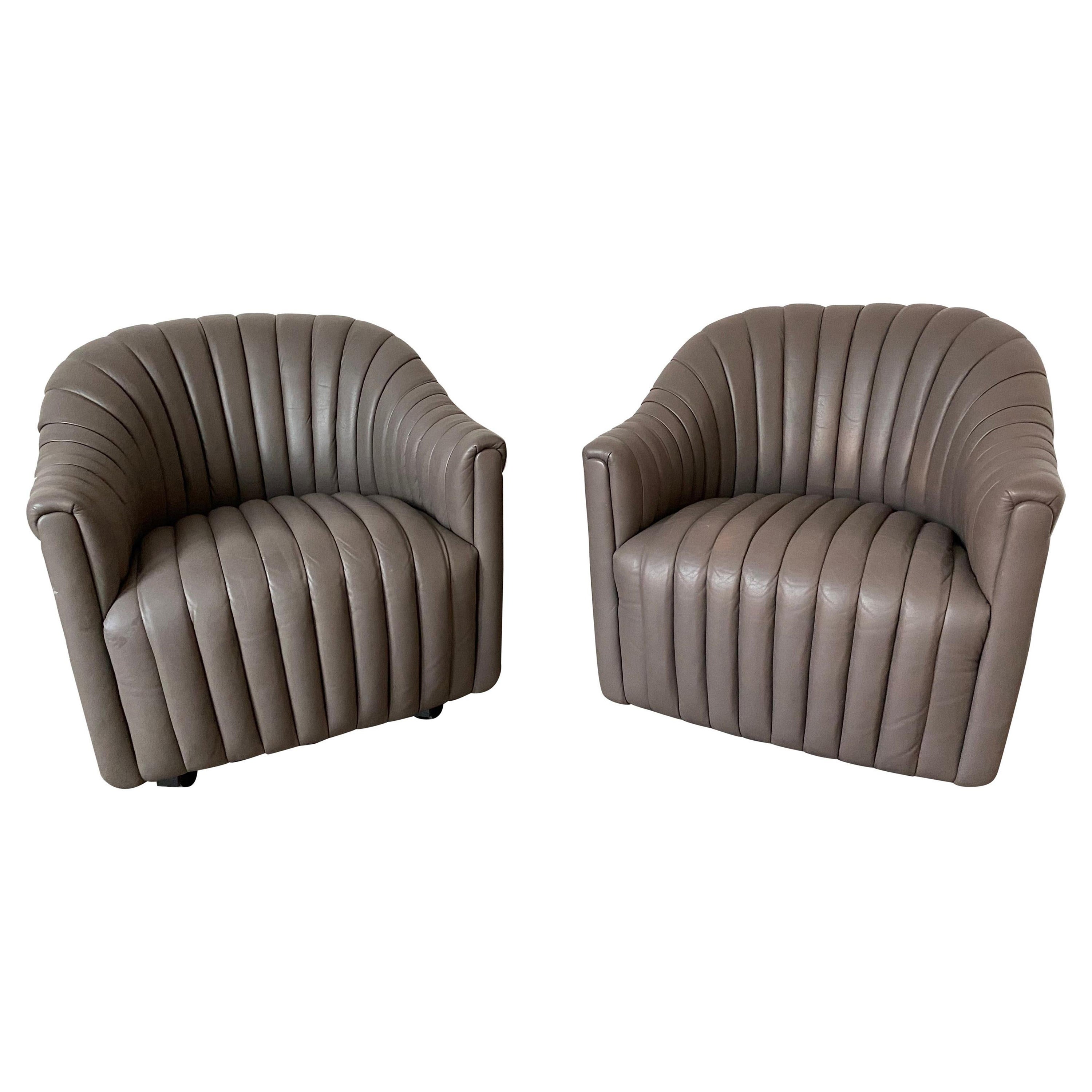 Ward Bennett Channel Club Leather Chairs, 1970s