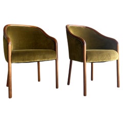 Ward Bennett Chenille Velvet  1970’s Walnut Chairs