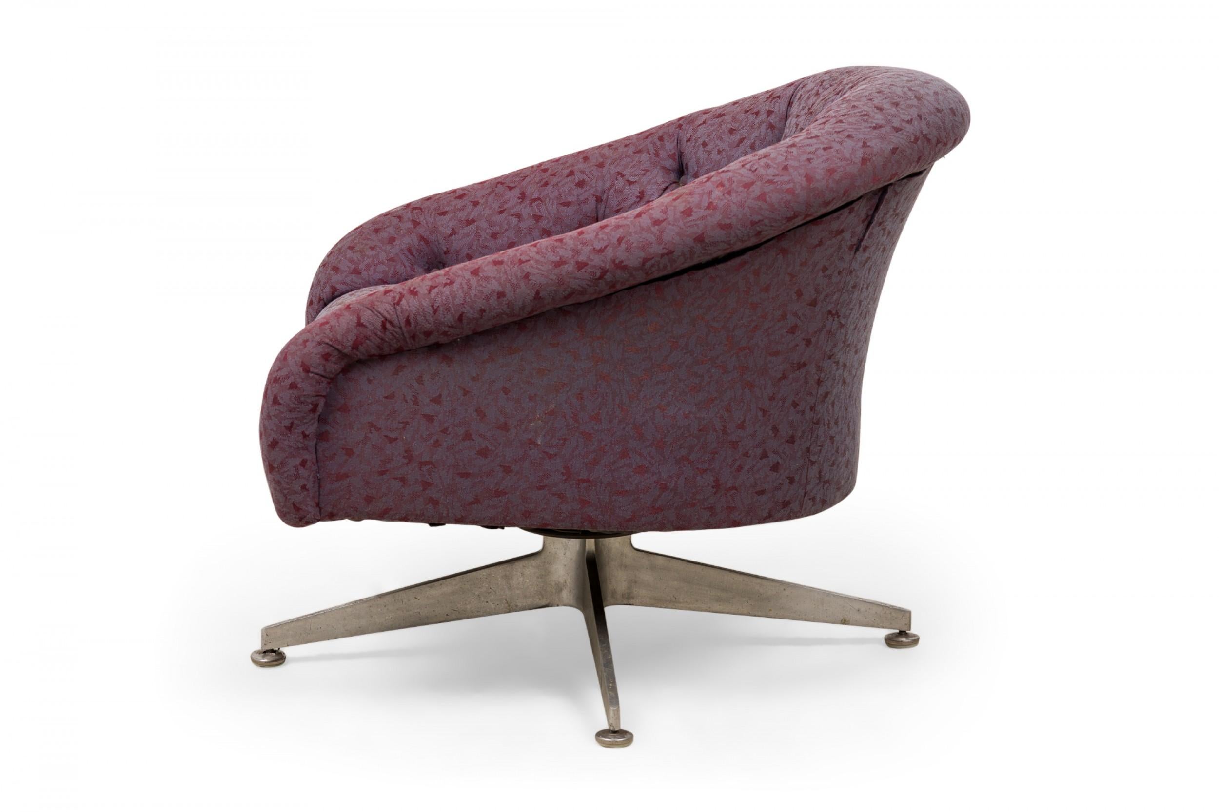 Mid-Century Modern Ward Bennett Chrome and Light Purple Tufted Swivel Tub Lounge / Armchair For Sale