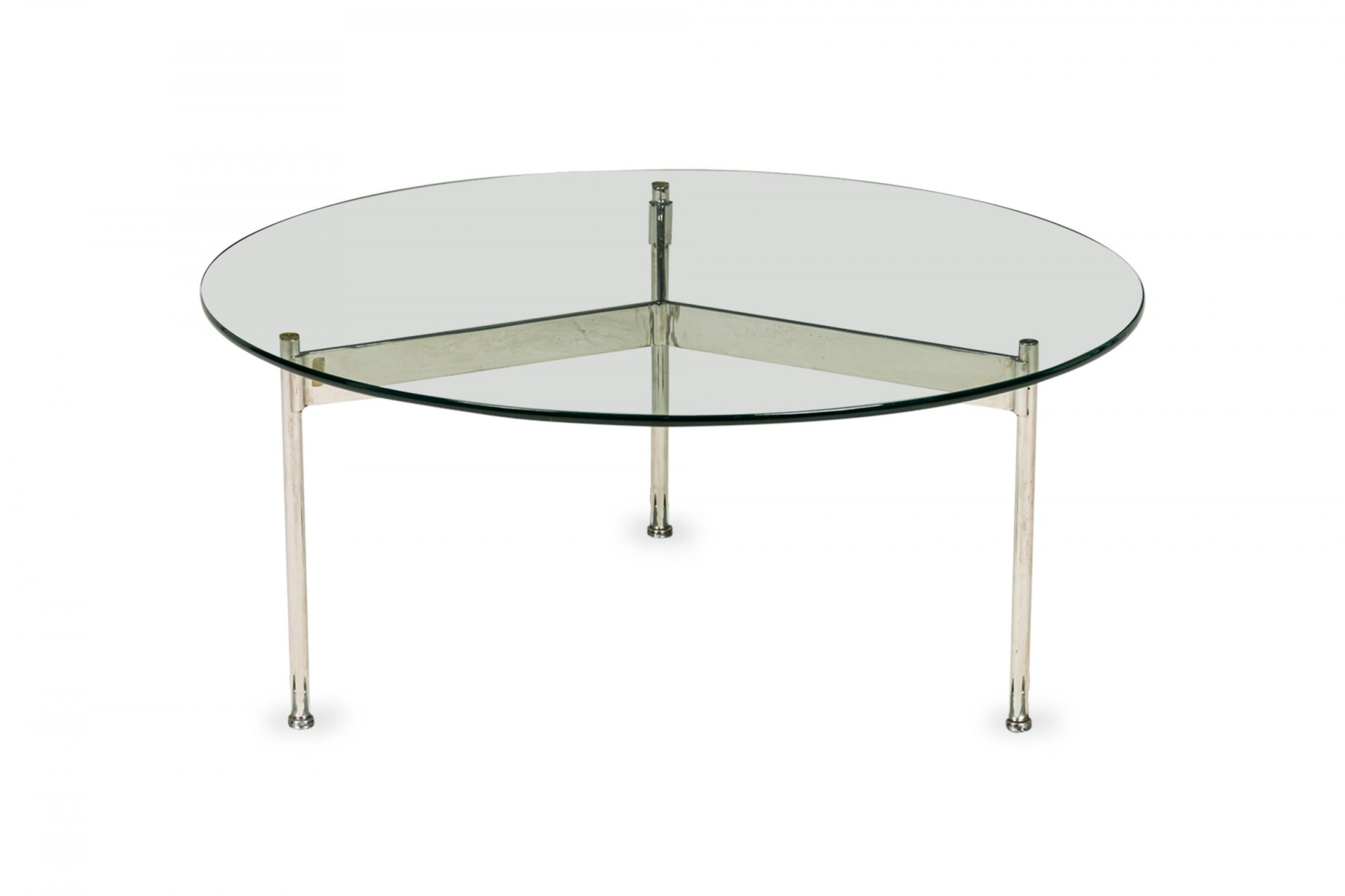 Mid-Century Modern Ward Bennett  Circular Glass and Chrome Plated Steel Coffee Table For Sale