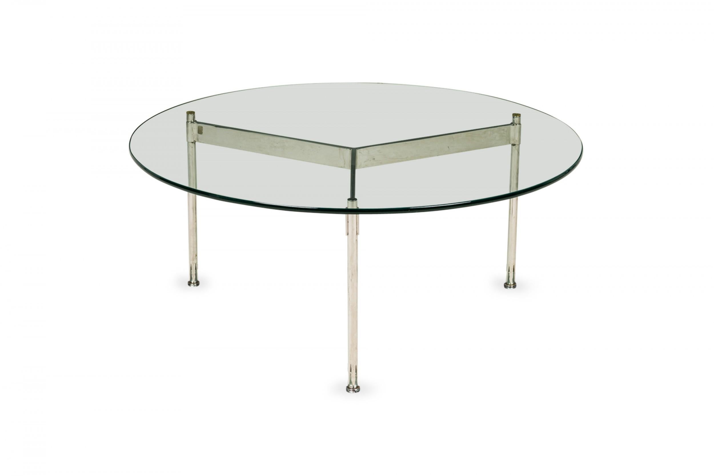 American Ward Bennett  Circular Glass and Chrome Plated Steel Coffee Table For Sale