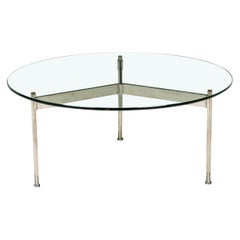Ward Bennett  Circular Glass and Chrome Plated Steel Coffee Table
