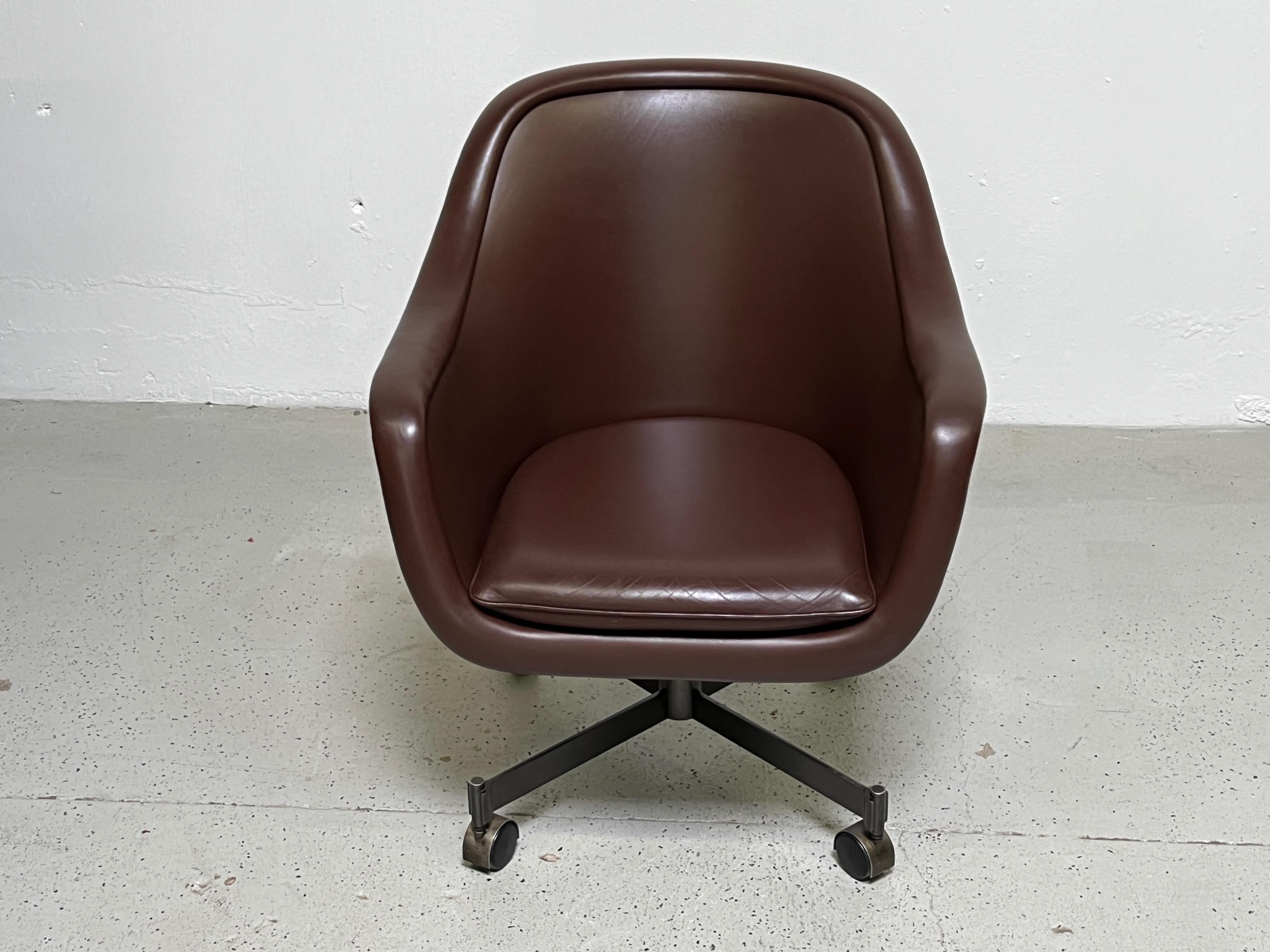 Late 20th Century Ward Bennett Desk Chair in Leather with Bronze Base